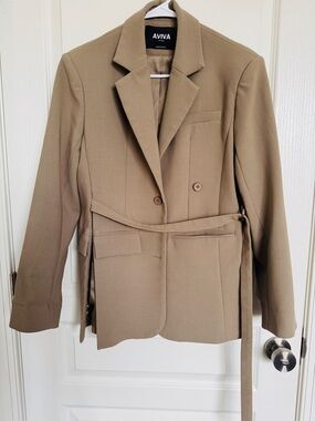 Oversized Taupe Belted Tailored Blazer